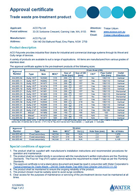 Water Corporation Approval Certificate